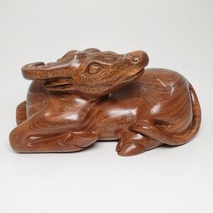 Vintage Wood Hand Carved Water Buffalo Ox Bull Figurine